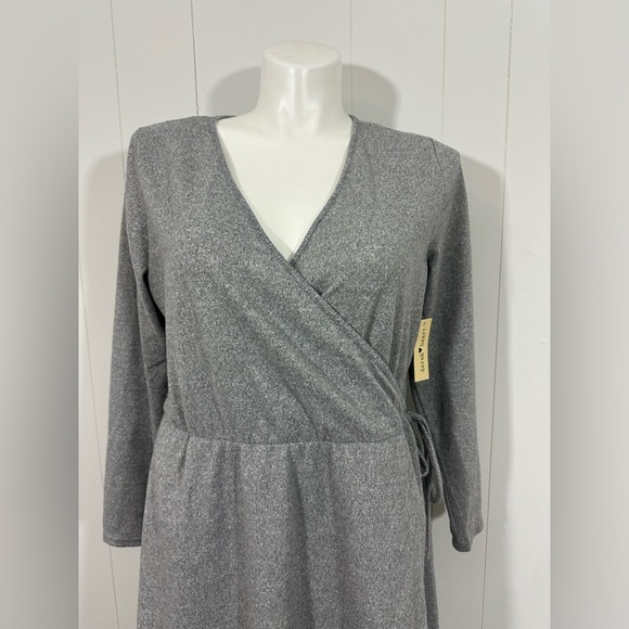 NWT Derek Heart Plus Sz 2X Gray Faux Wrap Knit Sweater Dress Long Sleeve - Picture 2 of 11